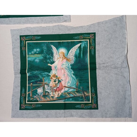 Guardian Angel Fabric Panel Quilt Square Pair 2 Green Children Craft Sewing Sew - Picture 5 of 6